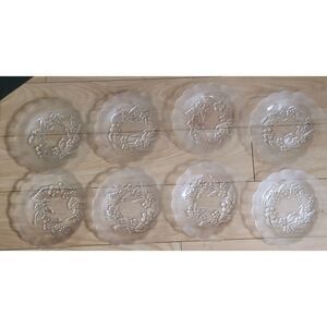 KIG Indonesian Frosted Floral and Leaves Glass Vintage‎ Plates 7ct
